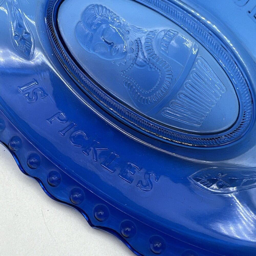 Vintage Imperial Glass Oval loves Request is Pickles Dish Cobalt Blue 9" EAPG